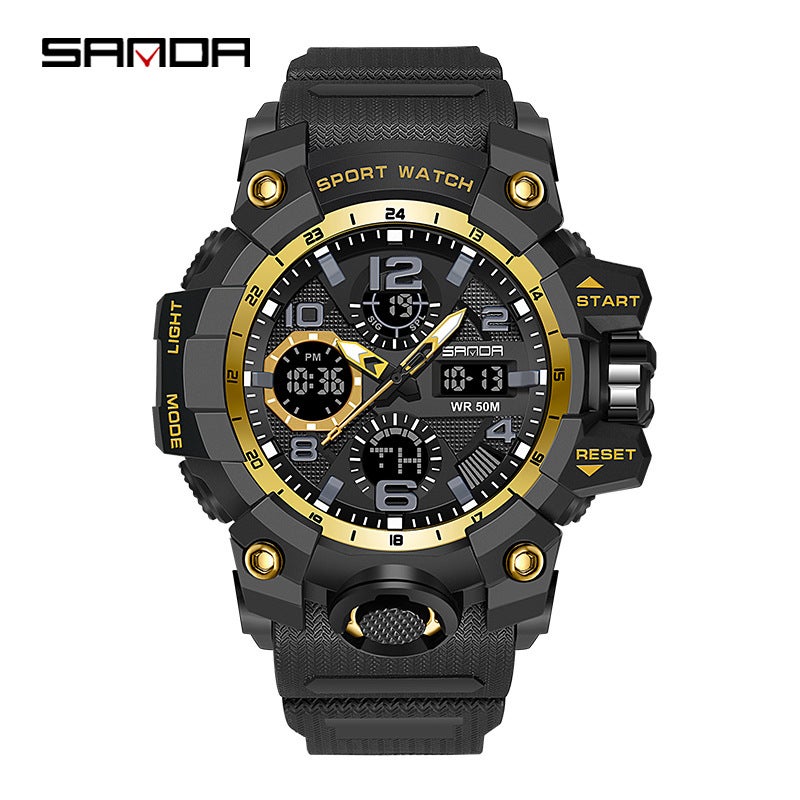 Sanda Fashionable And Cool Watch Men'S Outdoor Swimming Sports Waterproof Watch Junior High School Students Multi-Functional Dual Display Electronic Watch - Image 1